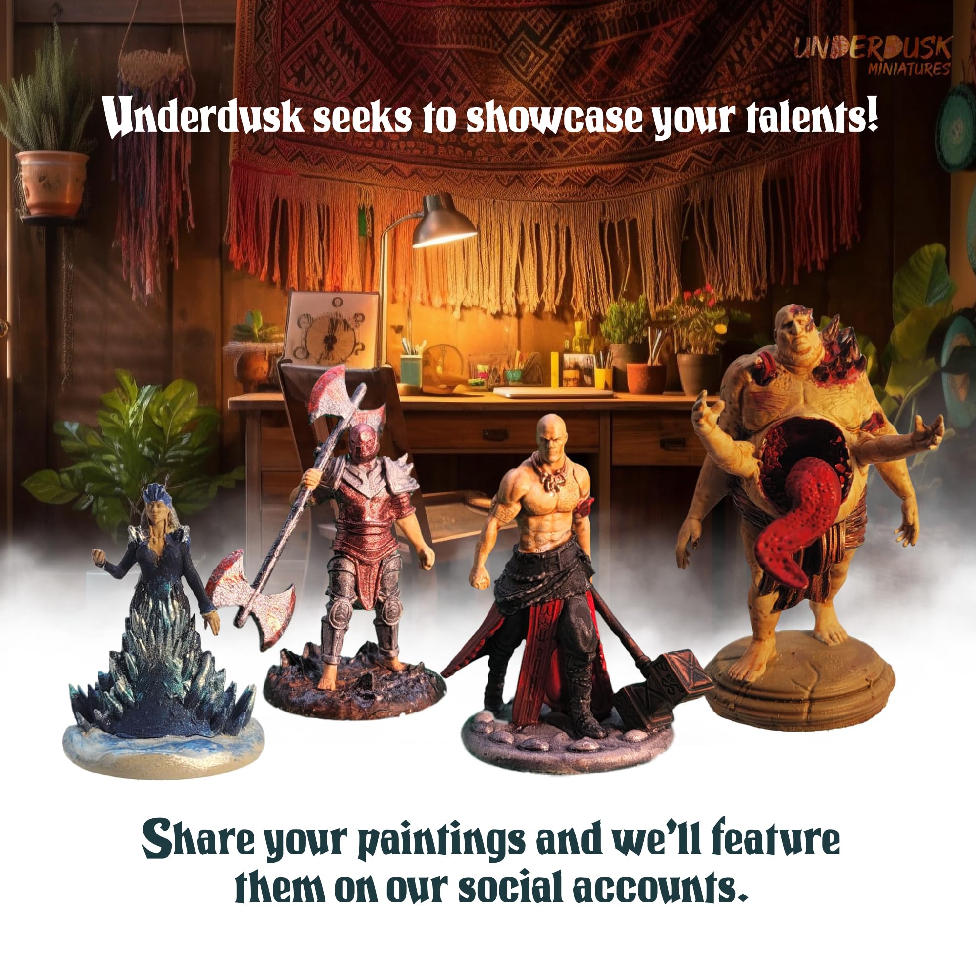 Underdusk Chaotic Encounters - 64 Unpainted Tabletop Miniatures for D&D, Pathfinder & RPGs | Monster Figures Starter Pack with Stat Blocks