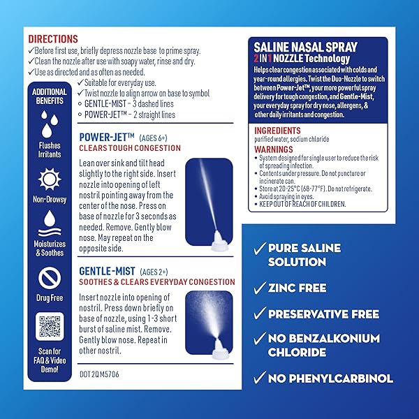 MUCINEX SINUS SALINE NASAL SPRAY & SINUS RINSE, DRUG-FREE, ADDITIVE FREE, NON-DROWSY NASAL IRRIGATION WITH 2-IN-1 JET + MIST SPRAY NOZZLE FOR COLD & ALLERGY SEASON, 4.5OZ SALINE SOLUTION SPRAY