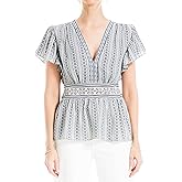 Max Studio Womens Crepe V-Neck Flutter Sleeve Peplum BlouseBlouse