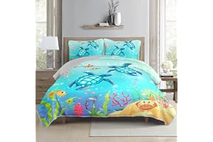 XYNHML Coastal Turtle Quilts Bedding Set King Size 3Pcs Ocean Watercolor Sea Turtle Quilt Bed Set Beach Nautical Sea Animal Reptile Bedspreads Coverlet with 2 Pillowcases for All Season Kids Room Decor