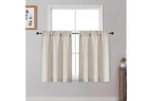 OWENIE Linen Cafe Curtains 36 Inch Length 2 Panels Set, Light Filtering Textured Short Kitchen Curtains Over Sink, Small Window Curtain Tier for Cabinet Bathroom RV Camper Basement, 30" W by 36" L