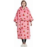 KFUBUO Wearable Blanket Hoodie for Adult Long Sherpa Strawberry Patterns Oversized Sweatshirt Blanket with Pockets Birthday Gifts for Women