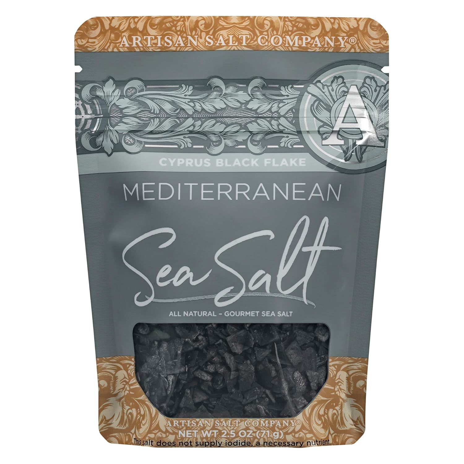 SaltWorks Cyprus Black Mediterranean Sea Salt Flakes, Artisan Zip-Top Pouch, 2.5 Ounce : Grocery & Gourmet Food