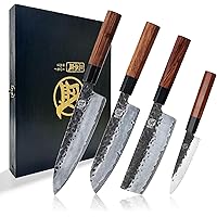 MITSUMOTO SAKARI 4PCS Kitchen Knife Set, Professional Japanaese Chef Knife Set, Forged Knives with 3 Layer 9CR18MOV Clad Stee
