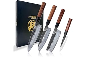MITSUMOTO SAKARI 4PCS Kitchen Knife Set, Professional Japanaese Chef Knife Set, Forged Knives with 3 Layer 9CR18MOV Clad Stee