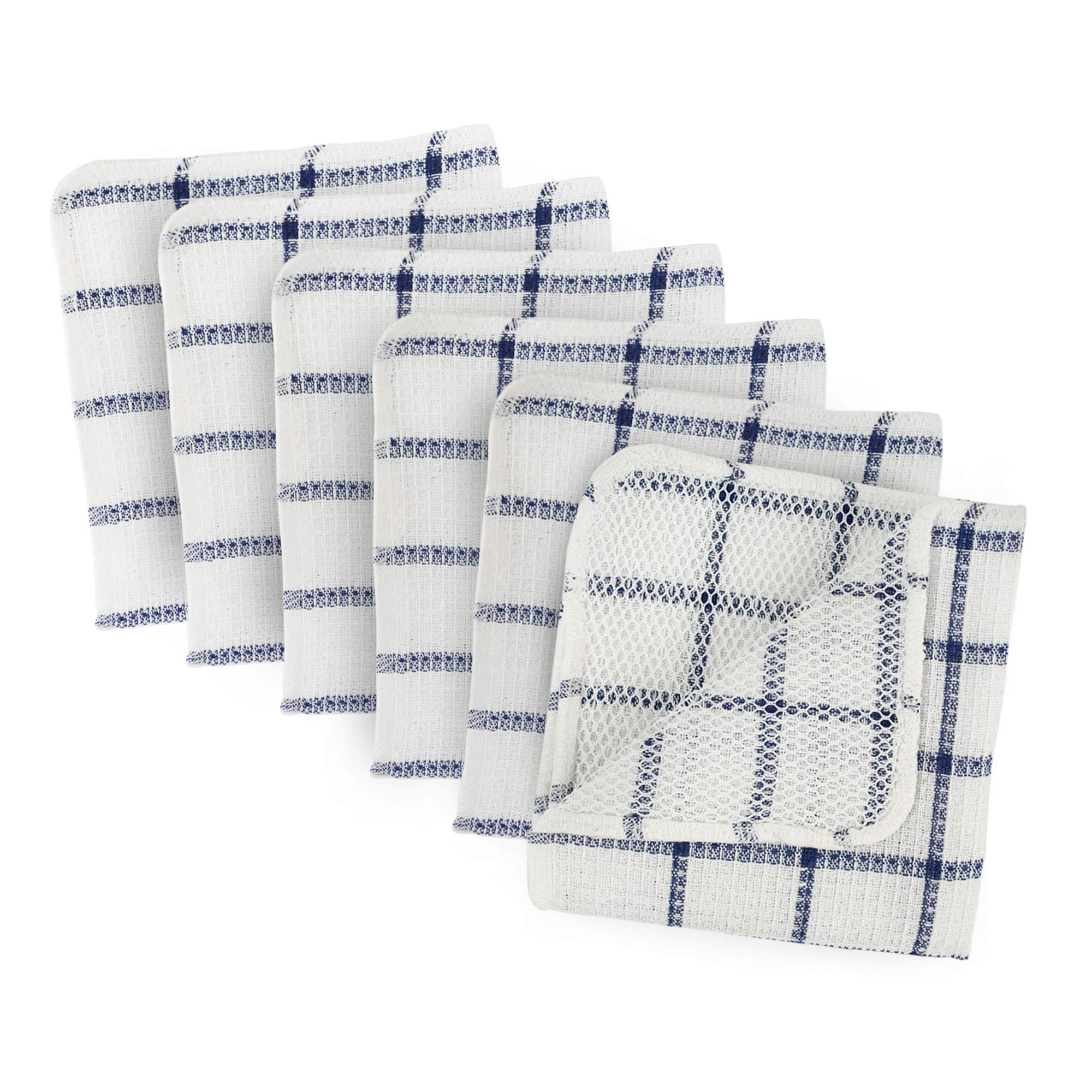 DII Scrubber Dishcloths Collection Windowpane Dishrag Set, 12x12, White/Nautical Blue Stripe, 6 Piece