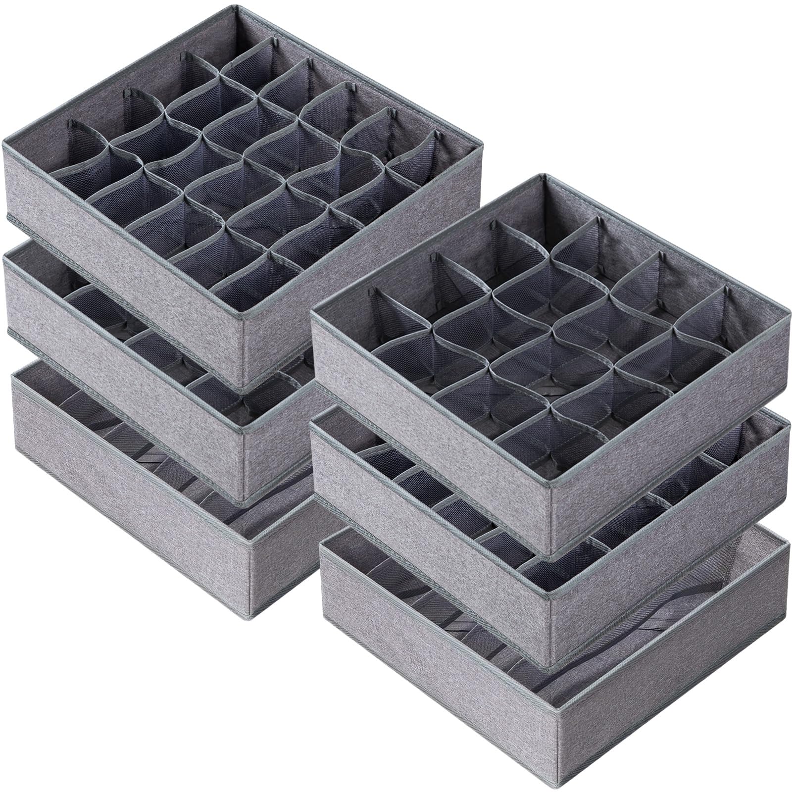 Photo 1 of Criusia 6 Pack Large Drawer Organizer for Sock Underwear - Washable Heavy Duty Fabric Closet Organizers and Storage Bins - 90 Cells Dresser Organizer Divider for Baby Clothes, Ties, Belt (Grey)