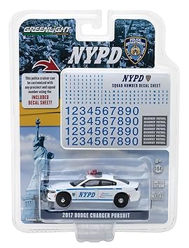 2017 Dodge Charger Pursuit Police NYPD with Squad Number Decal Sheet Hobby Exclusive 1/64 Diecast Model Car Greenlight