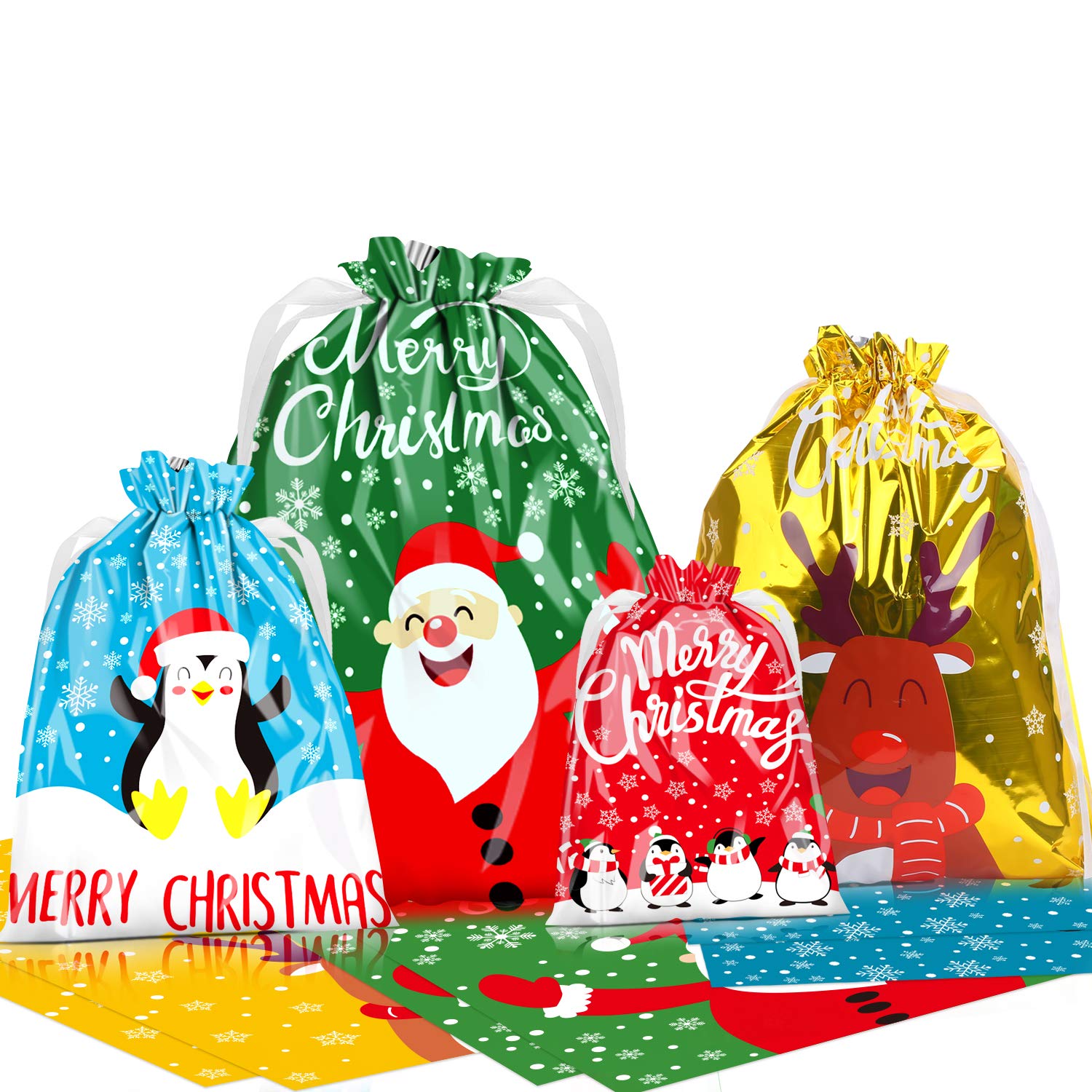 LOKIPA Christmas Drawstring Gift Bag,30 pcs Large Size Xmas Goody Gift Wrapping Bag
