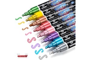 IJIANG Metallic Chalk Markers, 8 Colors, 6mm Reversible Bullet & Chisel Tip, Erasable for Chalkboard, Blackboard, Whiteboard, Glass