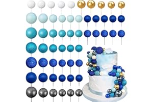 RASSLISA 56 PCS Colorful Ball Shaped Cake Topper Pearl Balls Cupcake Cake Insert Topper for Birthday Party Wedding Decoration Supplies Blue Series Eight Colors