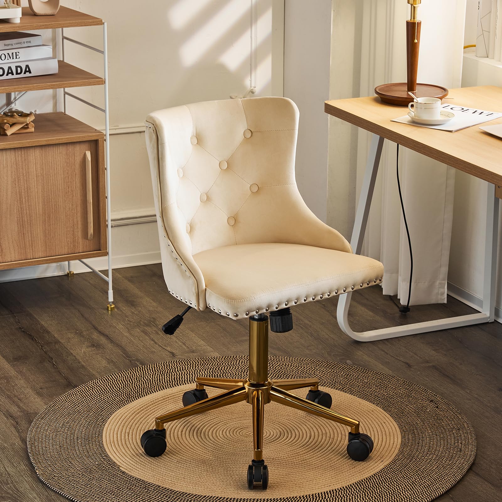 VINGLI Olive Green Velvet Armless Office Desk Chair