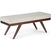 SIMPLIHOME Chanelle 48 inch Wide Mid Century Modern Rectangle Ottoman Bench in Platinum Tweed Look Fabric, Assembled, For the