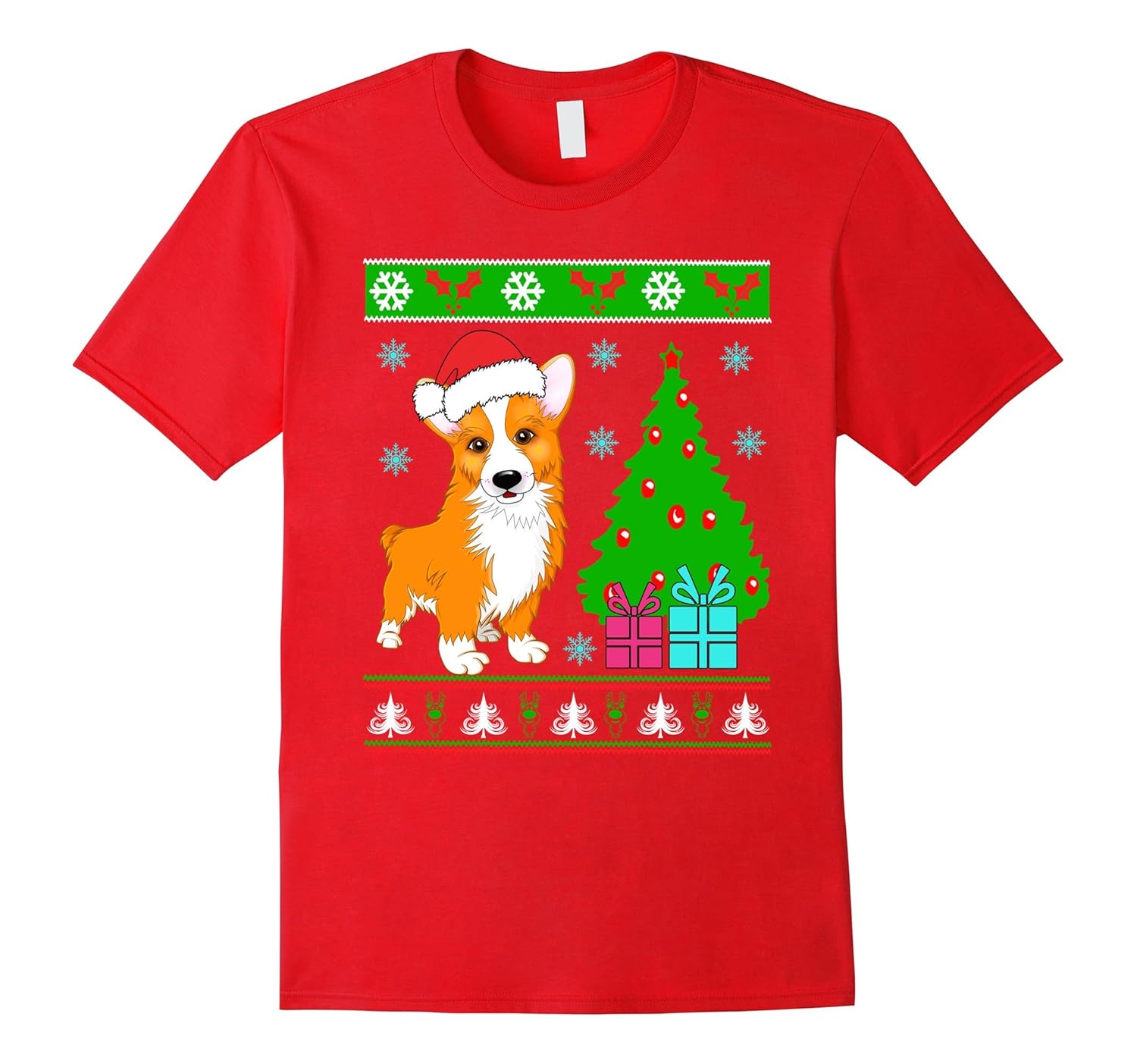 Ugly Christmas Tshirt Corgi Dog Gift Box and Christmas Tree-ANZ