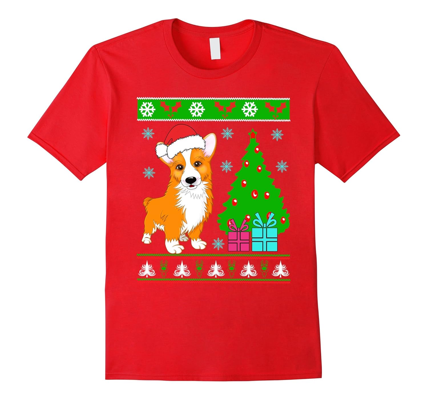 Ugly Christmas Tshirt Corgi Dog Gift Box and Christmas Tree-ANZ