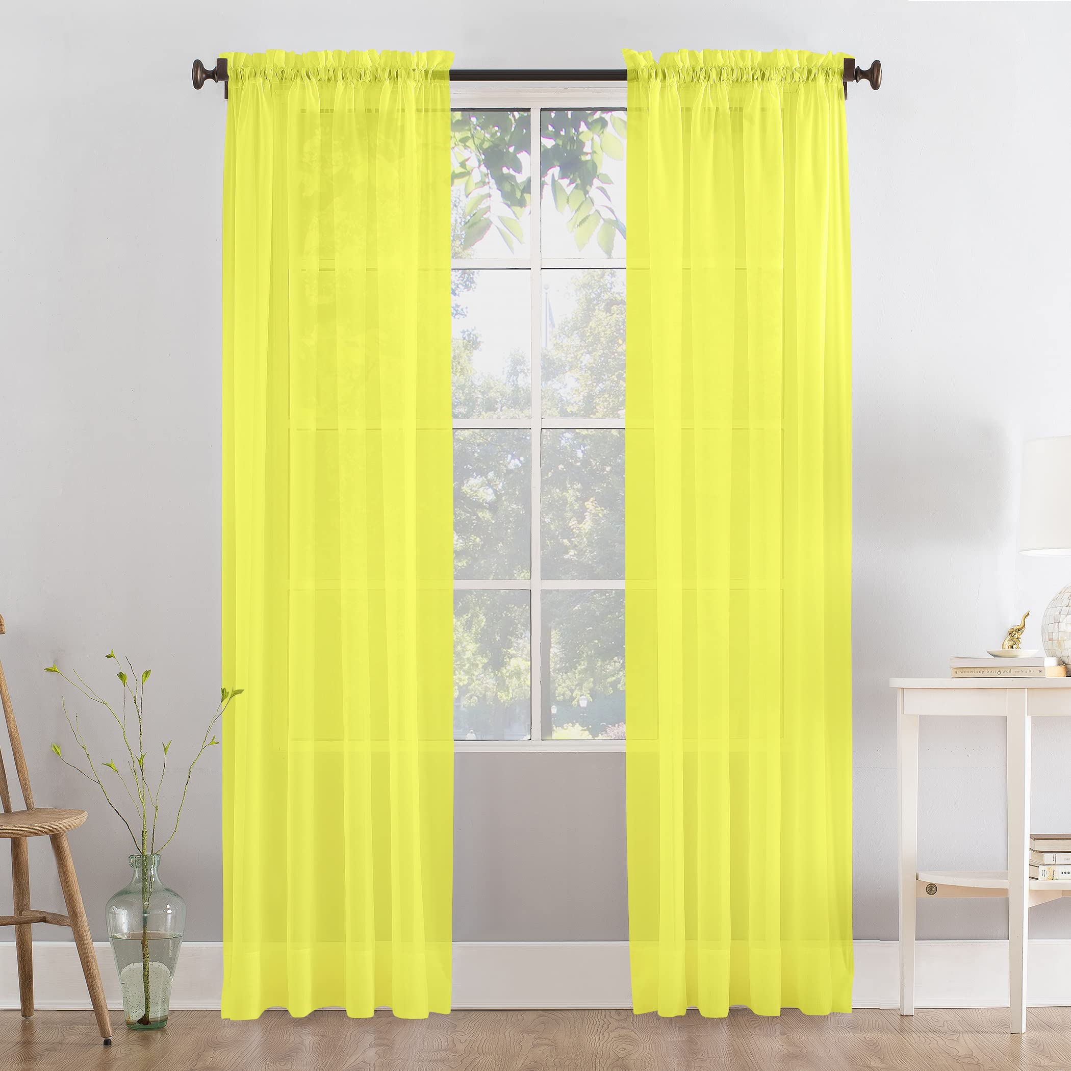 Megachest a pair of slot top voile curtains (Yellow, 56" wideX81 drop 2 Panels)
