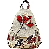 HUANGGUOSHU Backpack Purse for Women - Boho Style Small Adjustable Carry Sling Bag with Perfect Mini Backpack for Fashionable Bohemian Ladies Safflower