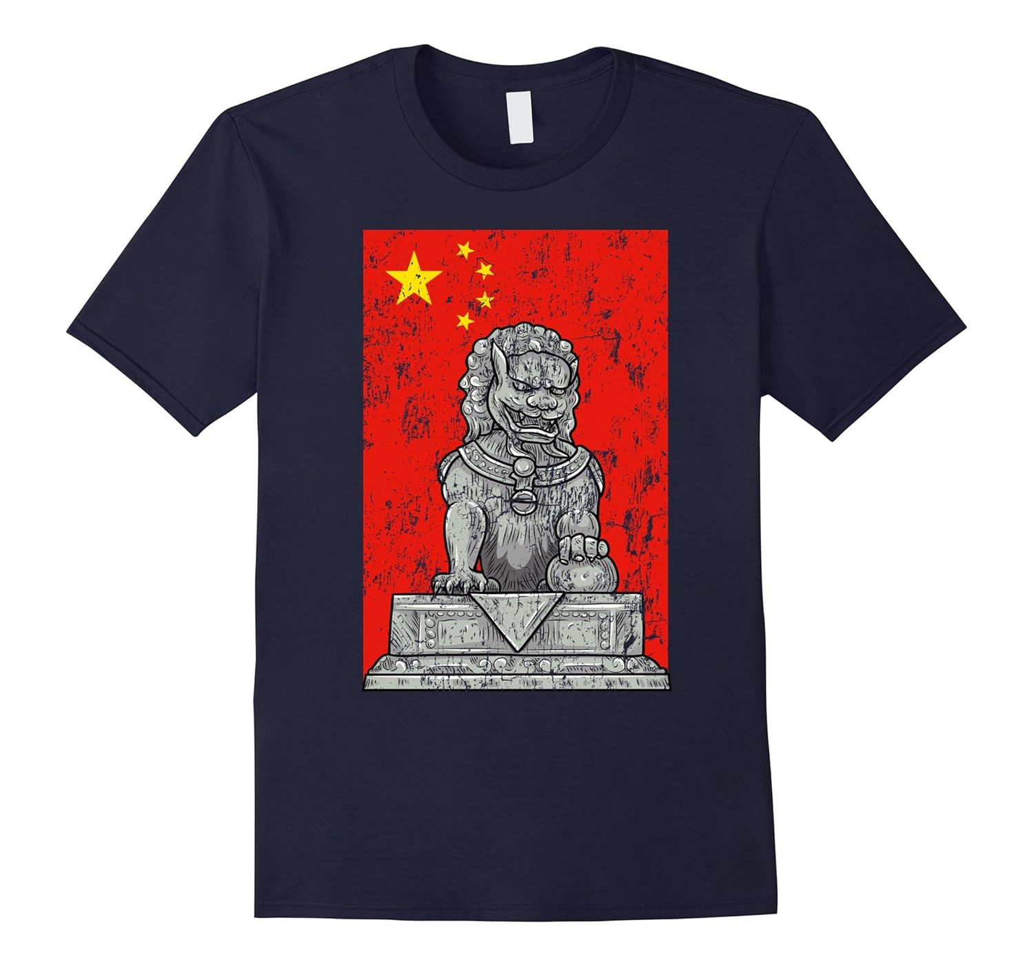 Chinese Flag T-Shirt China Lion Guard Beijing Distressed Tee-ANZ