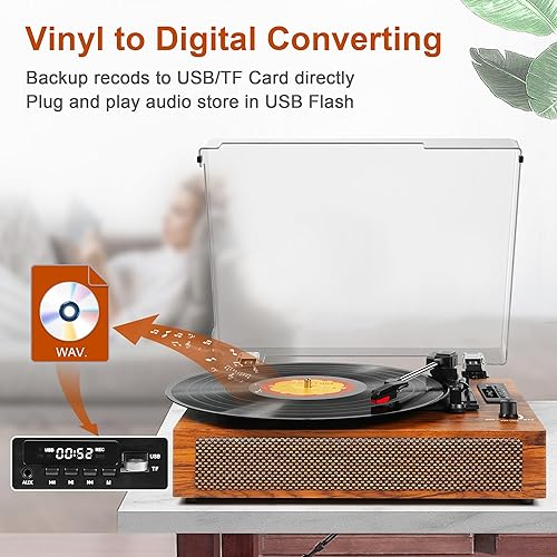 Vintage Audio Player Bluetooth Vinyl Record Player With Speakers - 3 Speed Turntable With USB & AUX Vinyl Turntable With Speakers