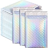 Henoyso 60 Pcs 6 x 9.5 Inch Holographic Bubble Mailers Metallic Bubble Envelopes Usable Size 5.12" x 7.87" Waterproof Self Seal Shipping Bags for Makeup Jewelry Small Business Packaging, Rainbow Color