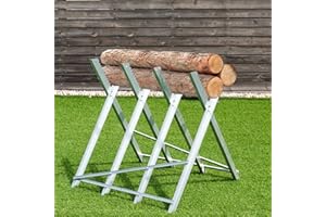 IRONMAX Folding Saw Horse for Log, Heavy Duty Steel Sawbuck w/ Sawtooth for Firewood, 220 LBS Weight Capacity, Adjustable Lightweight Sawhorse Wood Cutting Stand