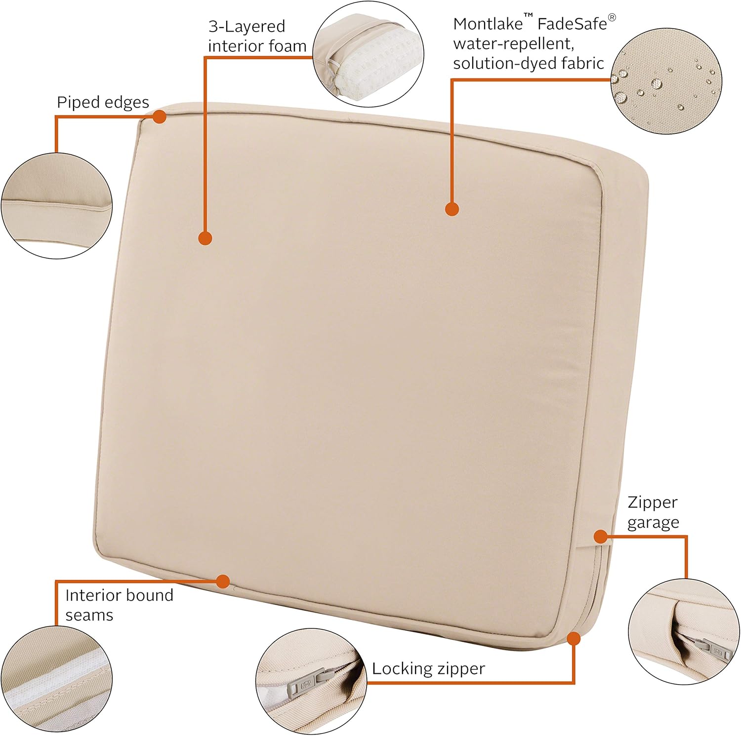 Classic Accessories Montlake Water-Resistant 21 x 20 x 4 Inch Patio Lounge Back Cushion, Antique Beige : Garden & Outdoor