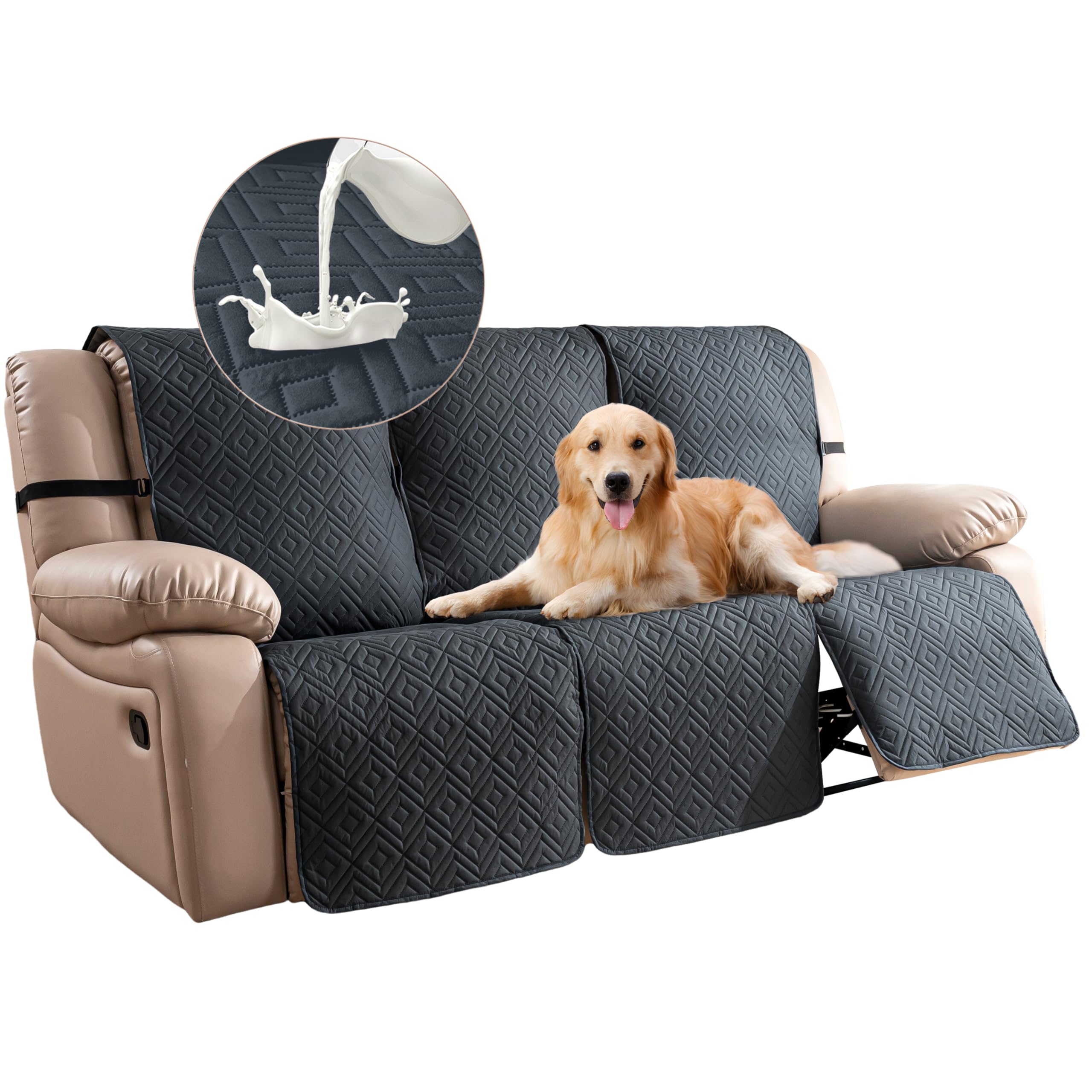 Photo 1 of 100% Waterproof Recliner Sofa Covers for 3 - Cushion Couch - Non - Slip, Washable Pet - Friendly Furniture Protectors. Ideal for Homes with Kids & Dogs?Dark Grey?