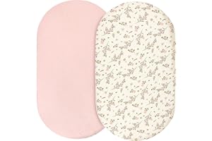 Hooyax Muslin Bassinet Sheets for Baby Girls Boys, 2 Pack Soft Breathable Bassinet Fitted Sheets Universal Fit Rectangle, Ova