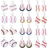 12 Pairs Baseball Earrings for Women Leather Softball Earrings Geometric Glitter Layered Dangle Sports Ball Jewelry Sports Fans Gifts