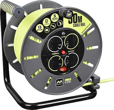 Masterplug Pro-XT -PX Four Socket Open Cable Reel 50m Green