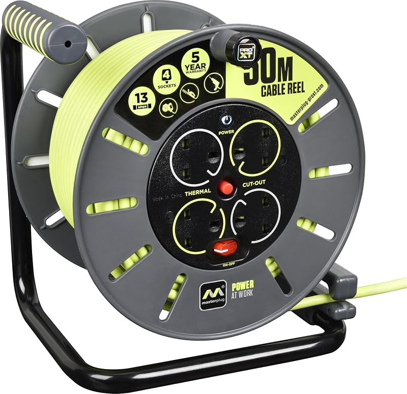 Masterplug Pro-XT -PX Four Socket Open Cable Reel 50m Green