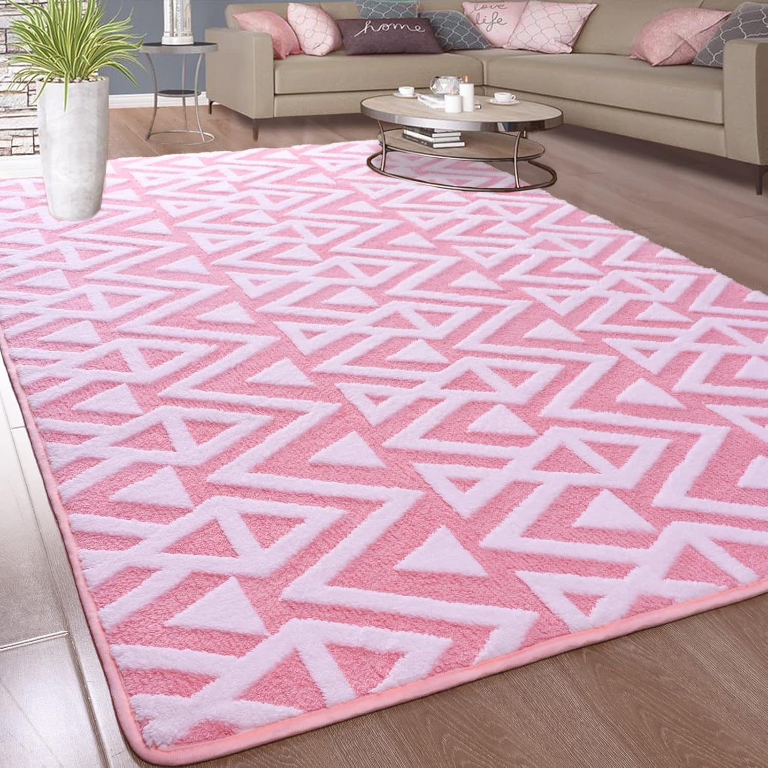 Rugs, Pads & Protectors - Ompaa Ultra Soft Shaggy Rugs Memory Foam Bedroom Carpet, Pink 4 x 6 Feet, Plush Geometric Textured Area Rugs for Living Room Couch Dorm Bedside Kids Girls Teens Room Nursery Decor Floor Mat