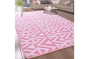 Ompaa Ultra Soft Shaggy Rugs Memory Foam Bedroom Carpet, Pink 4 x 6 Feet, Plush Geometric Textured Area Rugs for Living Room Couch Dorm Bedside Kids Girls Teens Room Nursery Decor Floor Mat