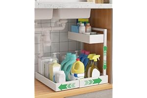 UMDONX Under Sink Organizer Kitchen Storage, 2 Tier Expandable Pull Out Cabinet Rack Tidy 6 Height Adjustable Option, Durable