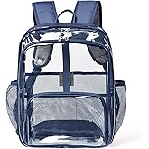 KUI WAN Clear Backpack, 15'' Clear Backpacks for School Heavy Duty See Through Bookbag Multi-pocket PVC Backpack for Men Women, Navy Blue