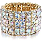 EVER FAITH Women's Round Shaped Austrian Crystal Wedding 3 Layers Luxury Elastic Stretch Bracelet