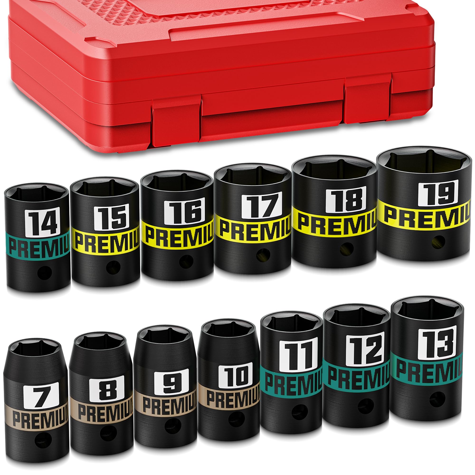 Photo 1 of KIRXST 13-Piece 3/8" Drive Shallow Impact Socket Set, 7-19mm, Semi-Deep Sockets, CR-V, Socket Set for Automotive and Home, Metric, 6 Point