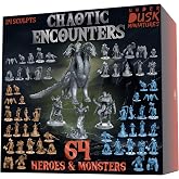 DND Miniatures Bulk Set, 64 Unpainted D&amp;D Minis 28mm with 4 Boss Monsters | Durable PVC figures for tabletop roleplaying, digital 5e stat blocks included, fits Pathfinder and 1 inch battle mats