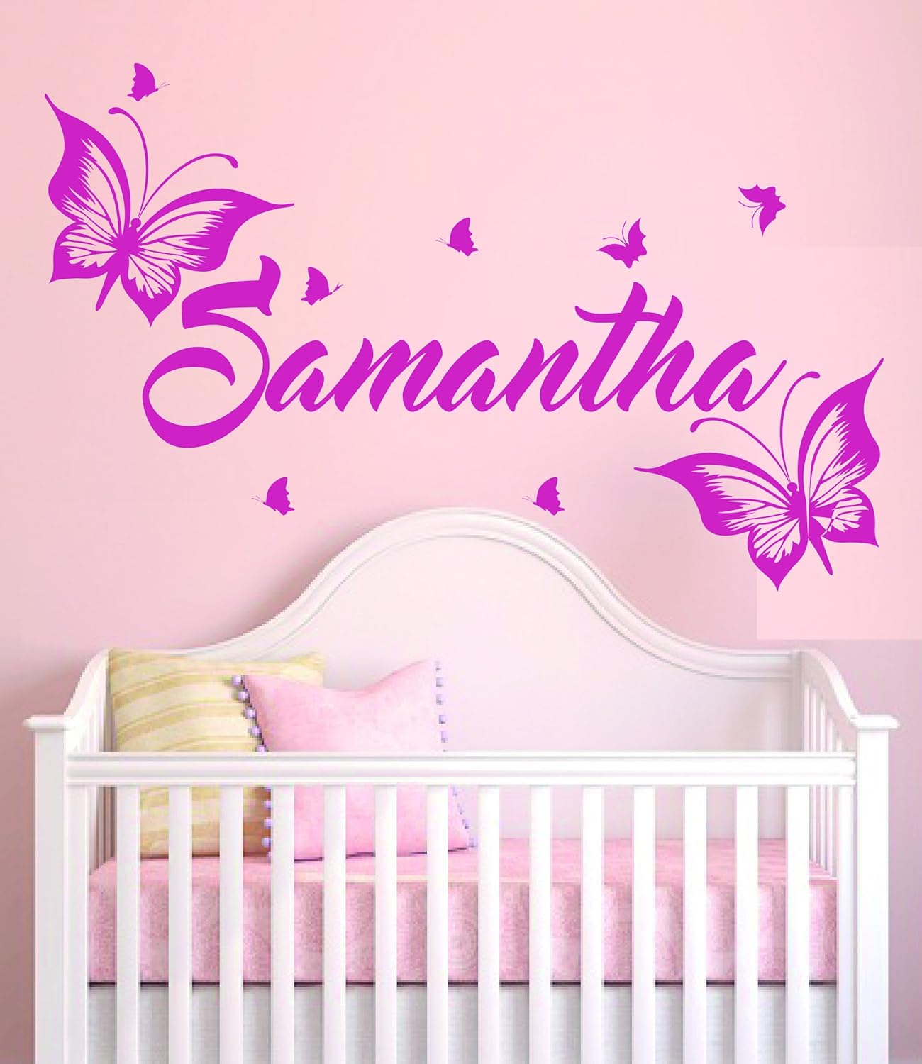 Custom Name Cute Butterflies Baby Girl Wall Decal Nursery For Home Bedroom Children Mm16 Wide 22 X 14 Height
