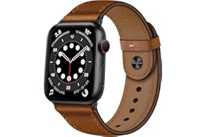 OUHENG Compatible with Apple Watch Band 49mm/46mm/45mm/44mm/42mm, Genuine Leather Bands Strap for iWatch Ultra 2/1 SE Series 10 9 8 7 6 5 4 3 2 1 (Retro Brown/Black)