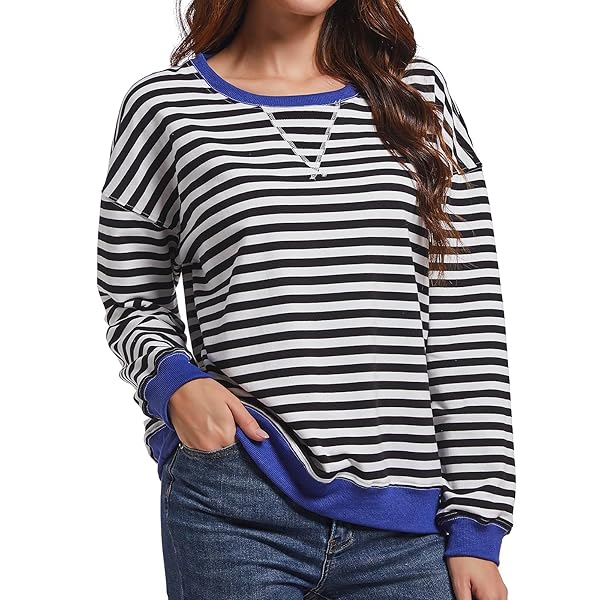 MARS GUARD WOMEN STRIPED SWEATSHIRTS COLOR BLOCK CREWNECK...