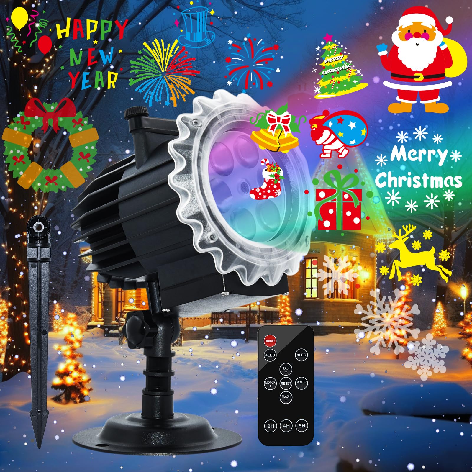 Christmas Decorations,Segotendy 96 Patterns Christmas Projector Lights Outdoor Indoor,LED Christmas Projector with Remote Control,Waterproof Snowflake Projection Lights for Party Garden New Year Gift