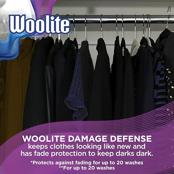 WOOLITE DARKS DEFENSE LIQUID LAUNDRY DETERGENT, 33 LOADS, 50 FL OZ, REGULAR & HE WASHERS, PACKAGING MAY VARY