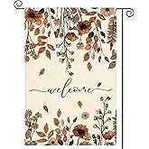 Cloudfomila Thanksgiving Fall Brown Daisy Floral Welcome Garden Flag 12 x 18 Inch, Autumn Harvest Burlap Double Sided Small Flag Yard House Farmhouse Seasonal Holiday Patio Outside Decoration