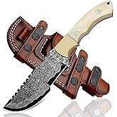 Ottoza Handmade Damascus Hunting Knife with Sheath - Fixed Blade Camping & Survival Knives for Men, Horizontal Carry Tracker-Style Outdoor Gifts for Men 115