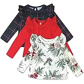 HonestBaby Baby-Girls 3 Pack Long Sleeve Ruffle T-Shirts 100% Organic Cotton for Toddler, Baby Girls
