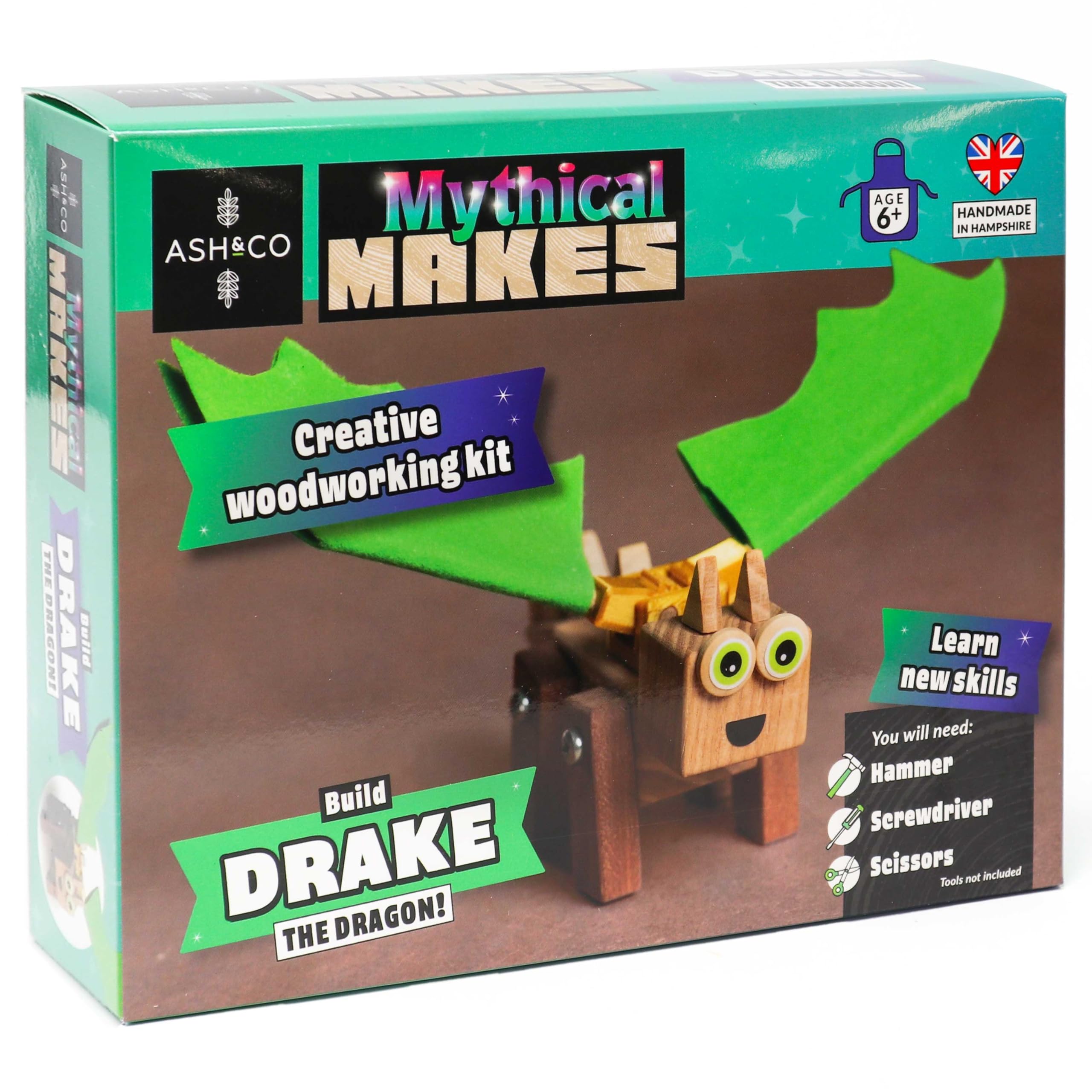 Ash & Co Mythical Makes Woodwork Kit for Kids | Build Your own Dragon Model | Fun Wood Craft kit for Age 6+