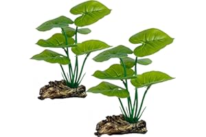 Ameliade 2 PCS Aquarium Plants Decorations Silk Betta Leaf pad Hammock Hides Goldfish Small Fish Tank Artificial Plastic Decor Fish Bowl Accessories Reptiles Turtle Tank Ornaments