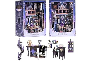 Spilay DIY Book Nook Kits for Adults, Luna Tarot Book Nook with LED Light and Dust Cover, 3D Wooden Puzzle DIY Miniature Doll