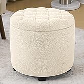 Furniliving Modern Round Storage Ottoman,Button Tufted Ottoman Footstool Ottomans with Removable Lid Storage Stool for Living Room, Bedroom, Makeup Room, Faux Fur, White